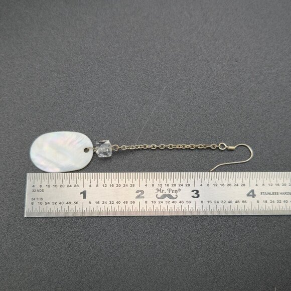 Silver Plated Over Copper White Shell Long Chain Earrings A6128 - Picture 4 of 5